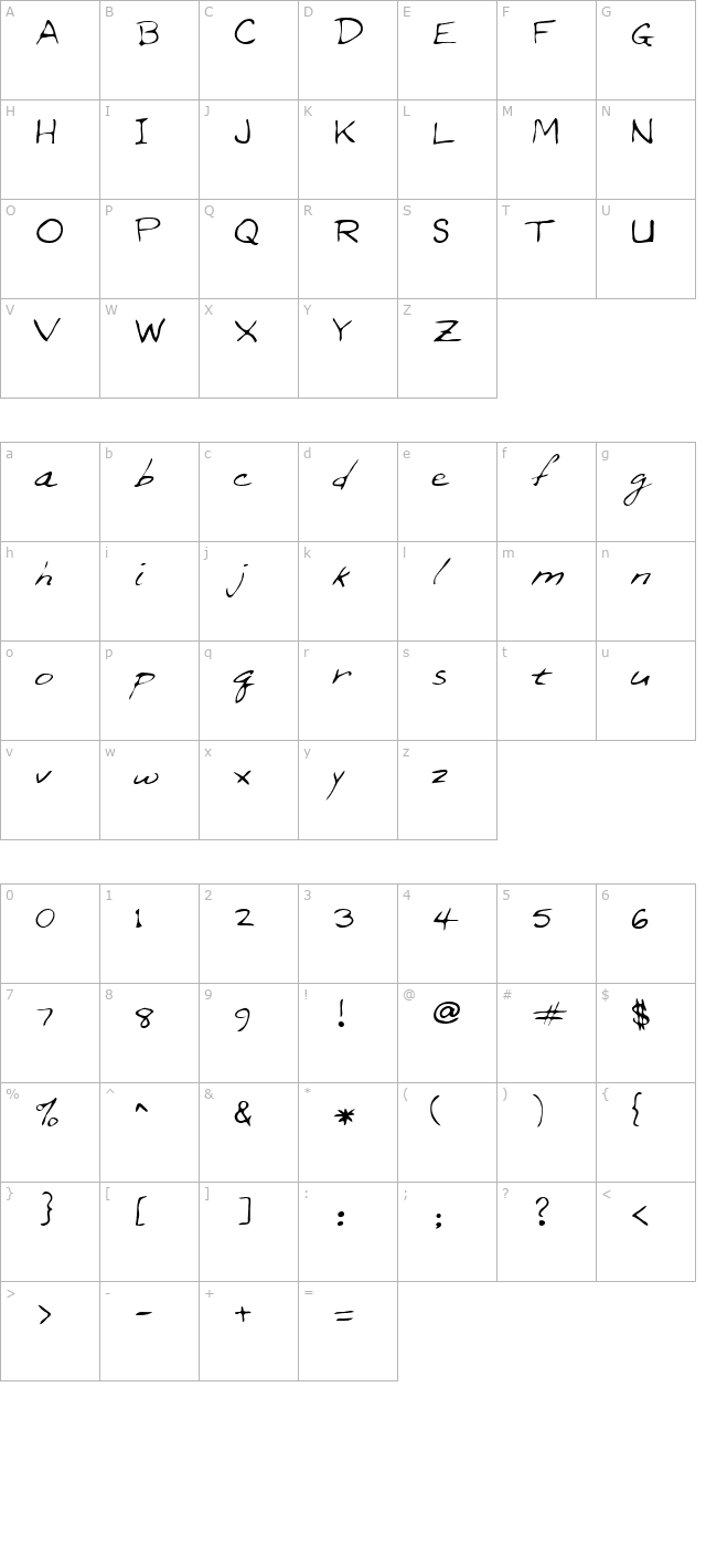 Brion Regular character map