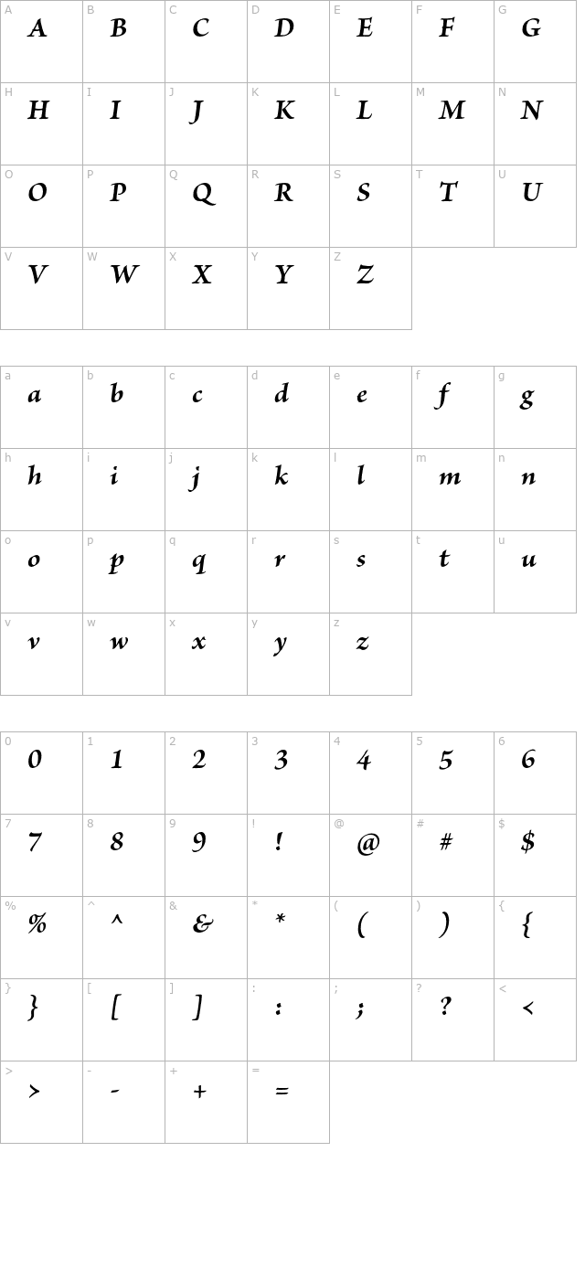 BriosoPro-BoldIt character map