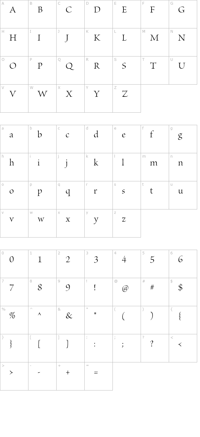 BriosoPro-Disp character map