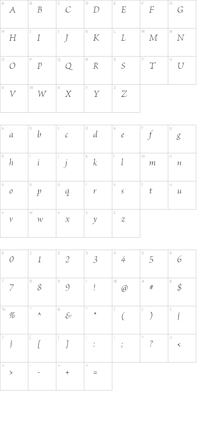 BriosoPro-LightItDisp character map