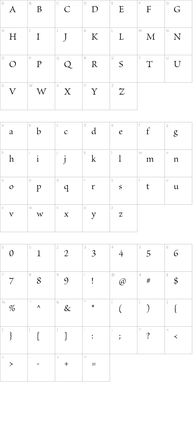 BriosoPro-Subh character map