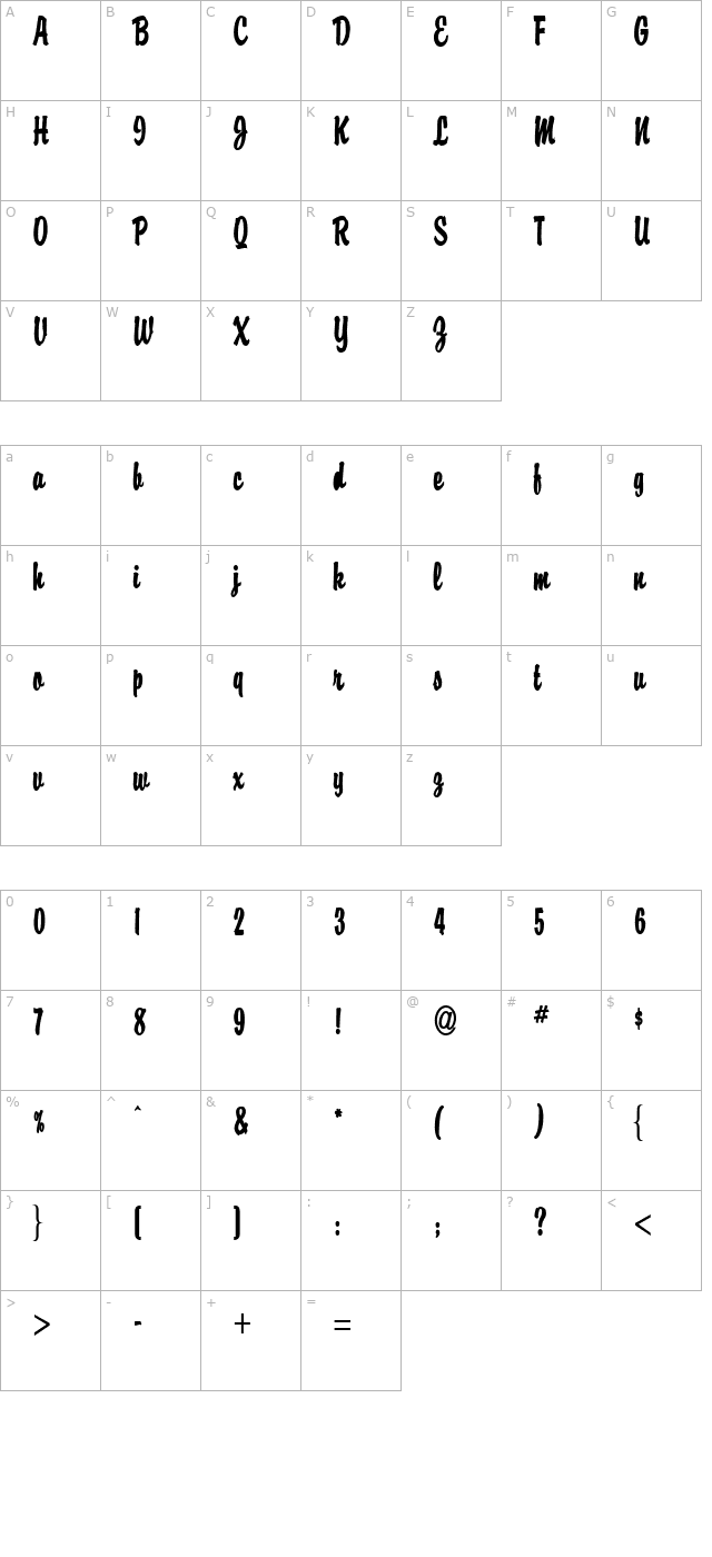 brisk-bold character map