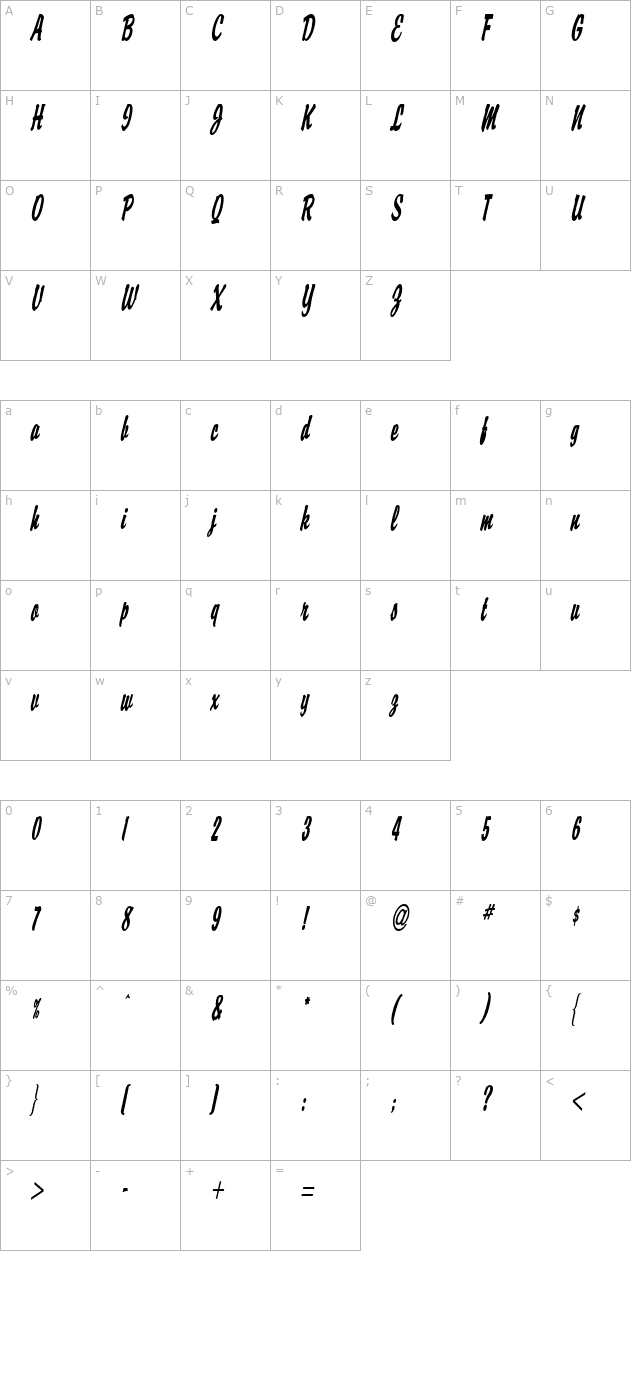 Brisk D Thin BoldItalic character map