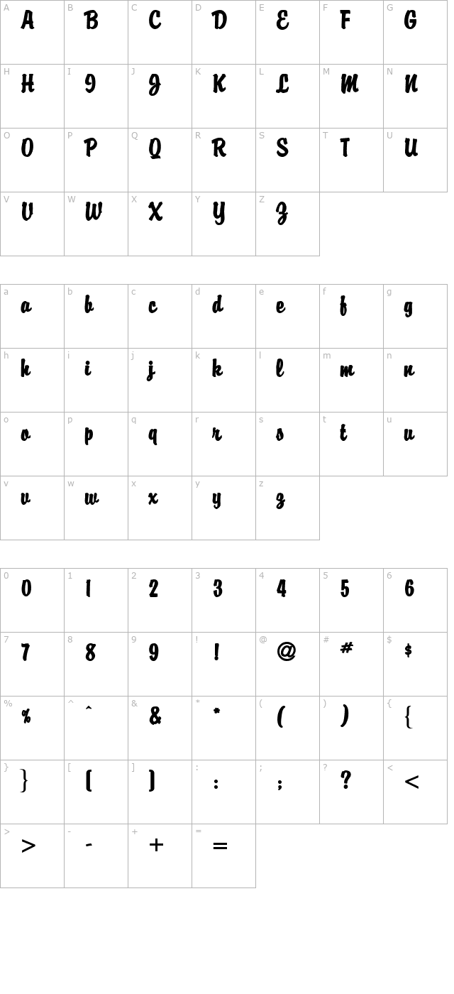 Brisk Extended Bold character map