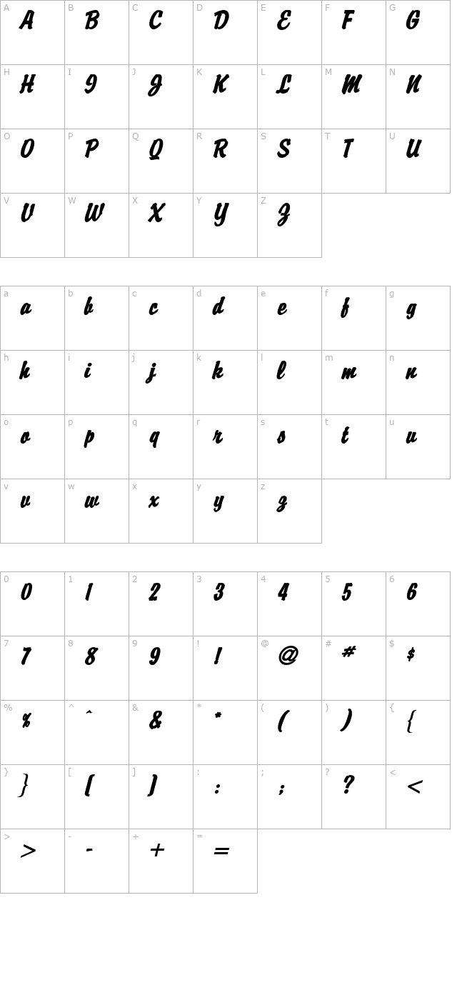 Brisk Extended BoldItalic character map