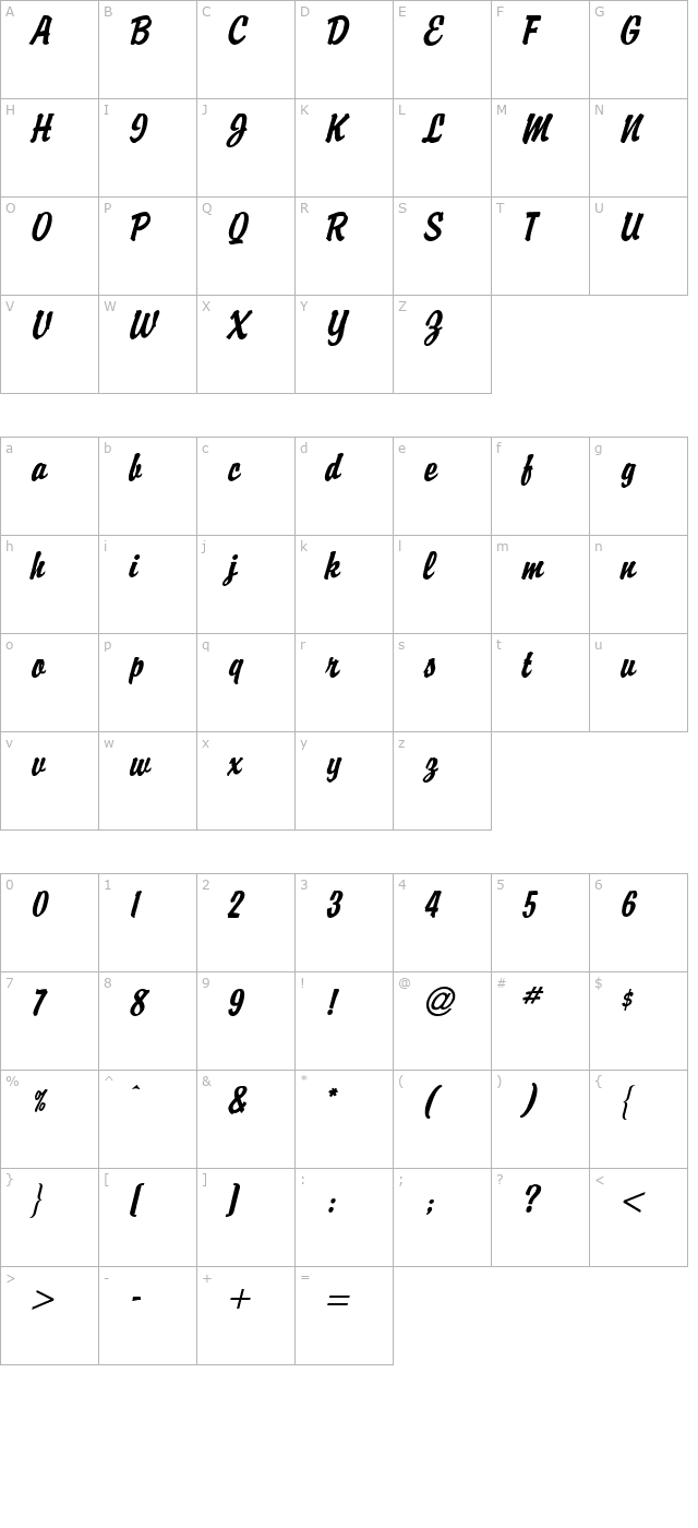 brisk-extended-italic character map