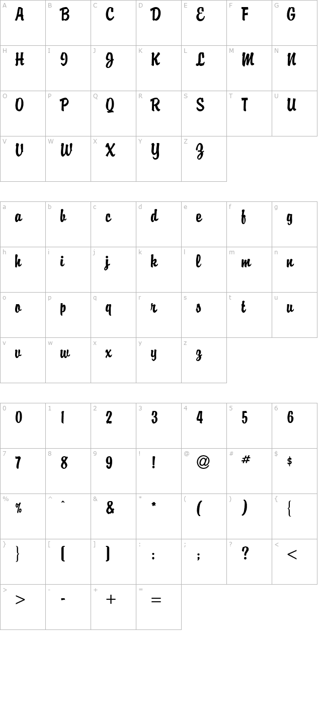 Brisk Extended Normal character map