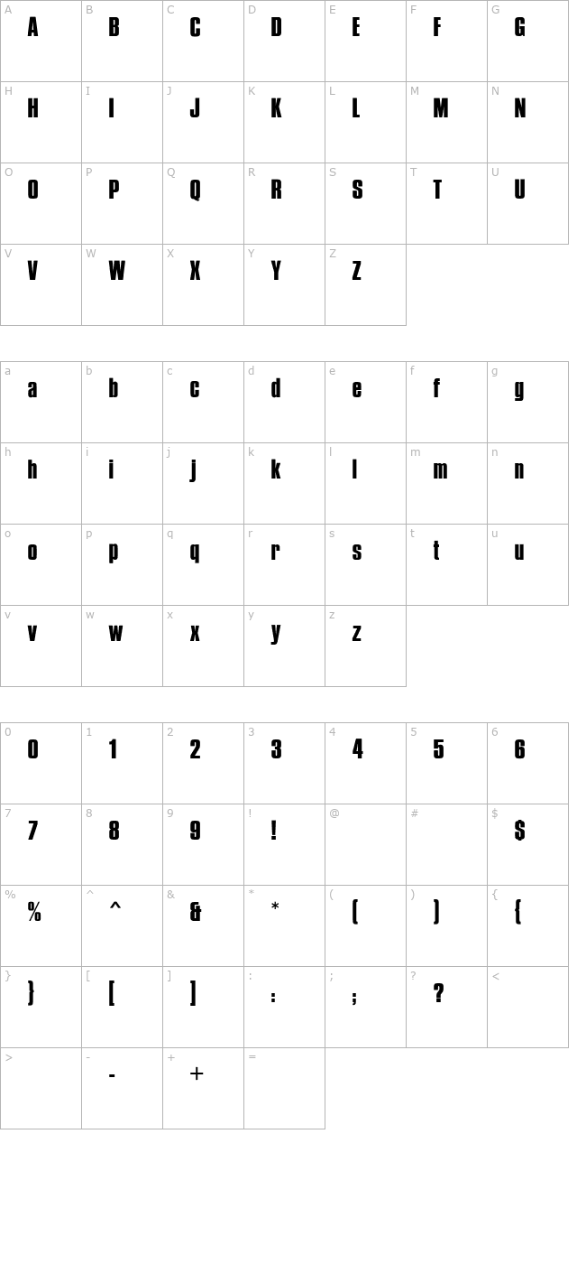 British Inserat MN character map