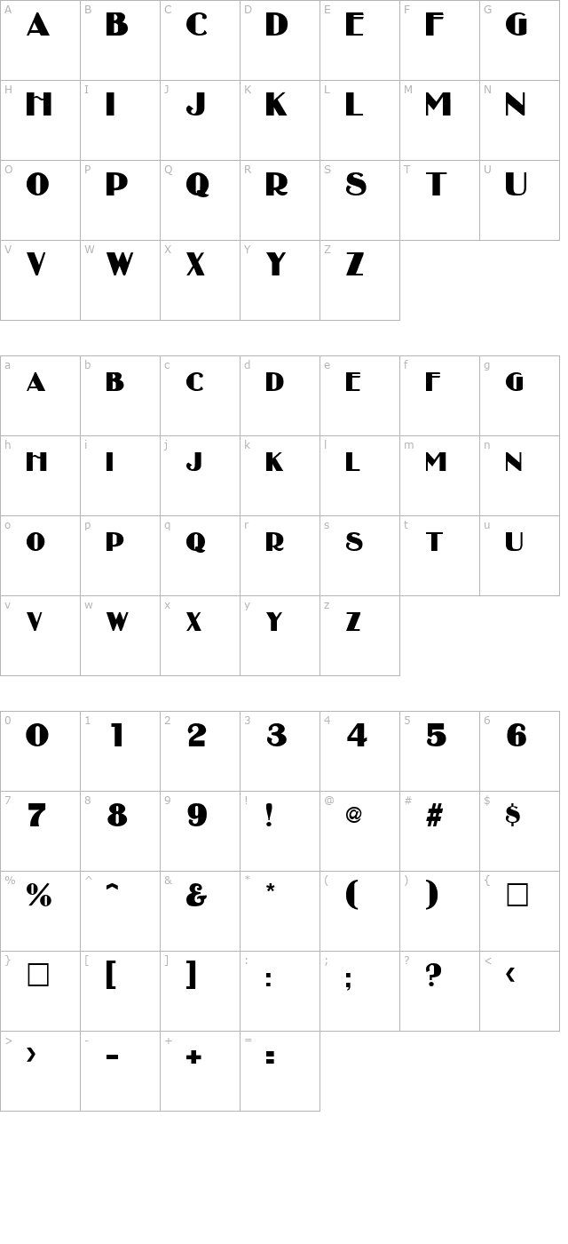 BROADBAY character map