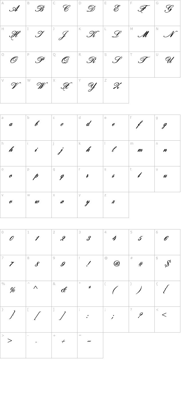 BroadmoorScriptSSK Bold character map