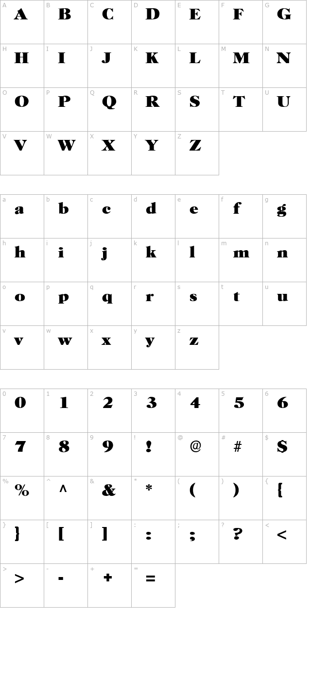 Broadview Regular character map