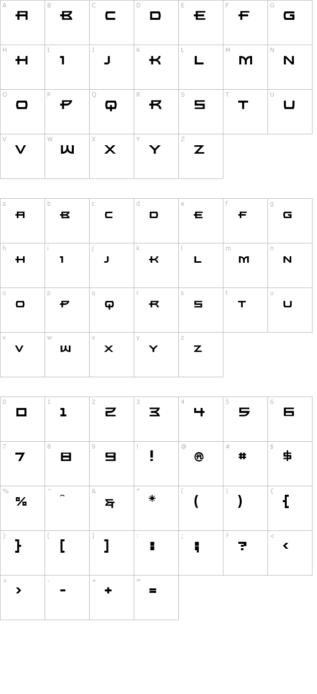 Bronzo-Bold character map