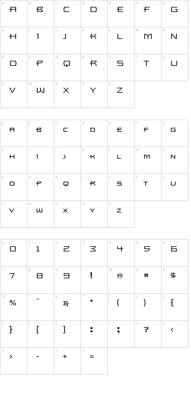 Bronzo-Lite character map