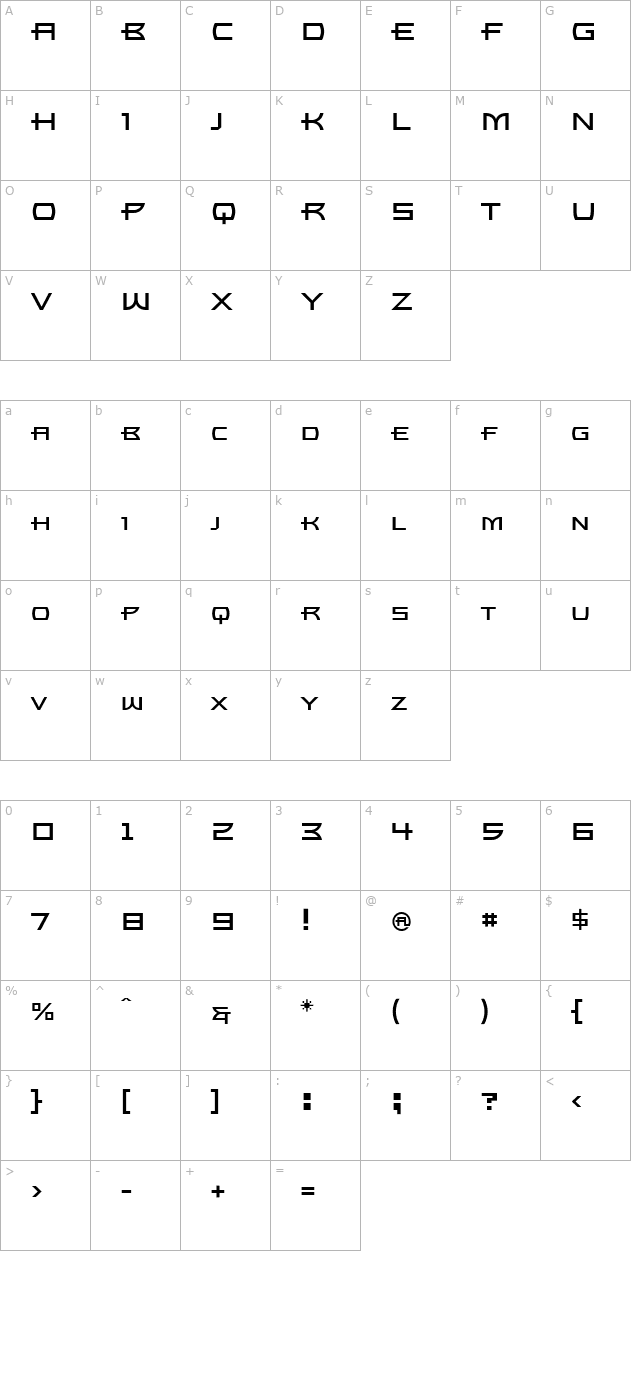 bronzo-regular character map