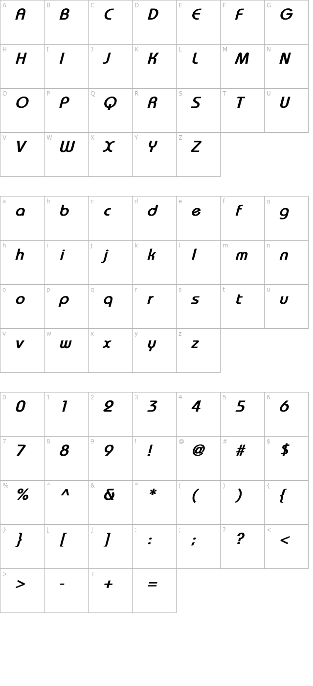 Brookhouse Bold Italic character map
