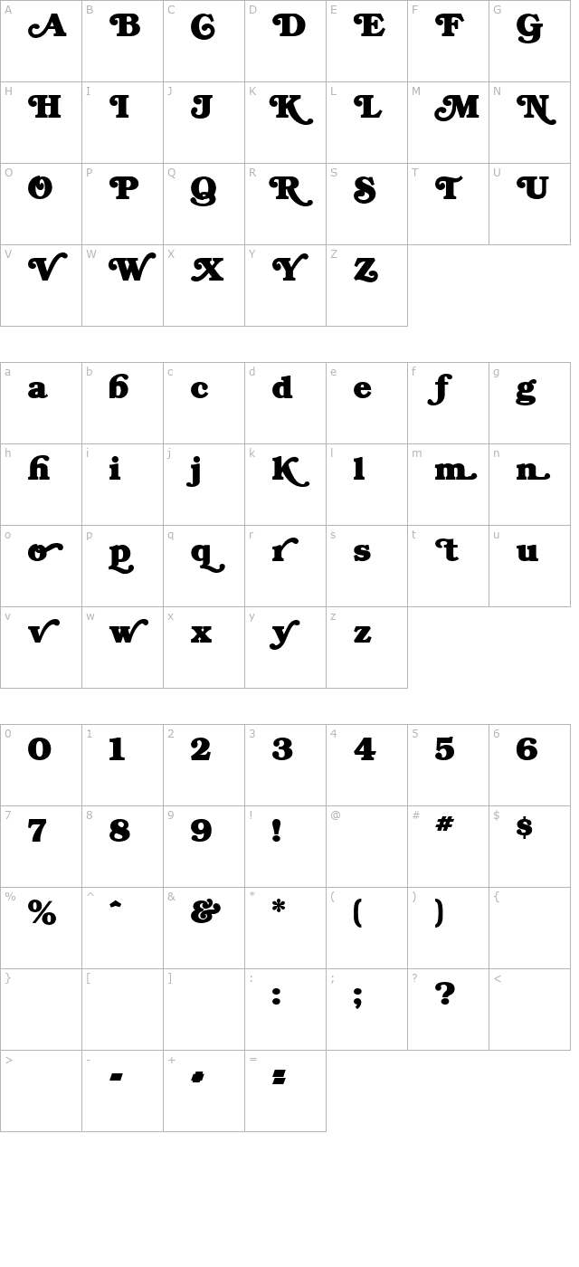 BrookmanSwash character map