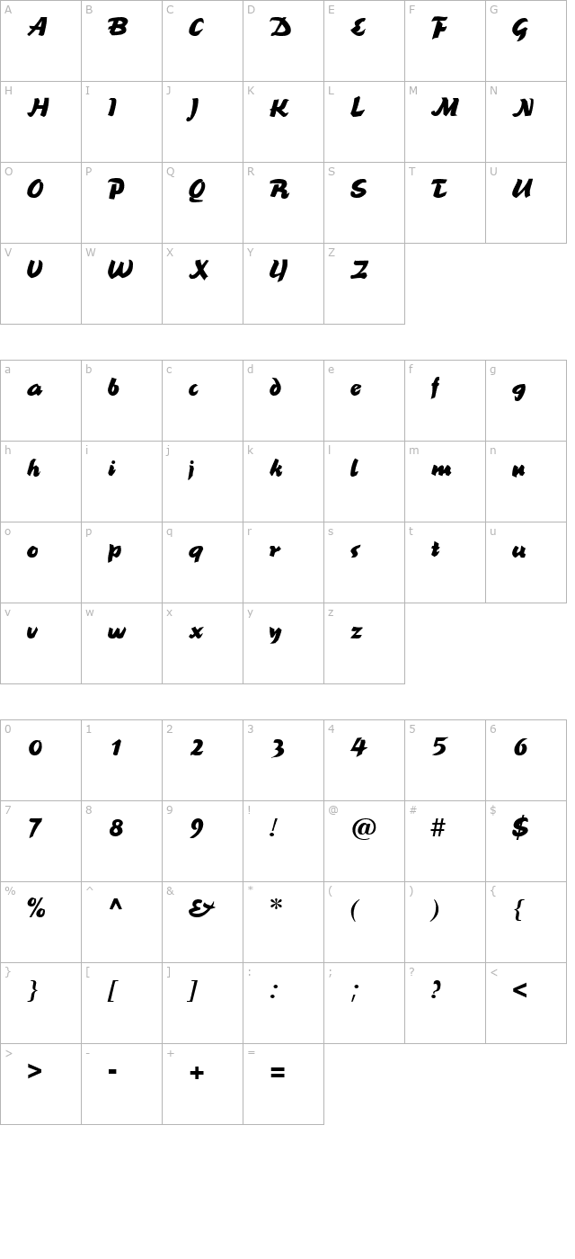 Brookscript Regular character map