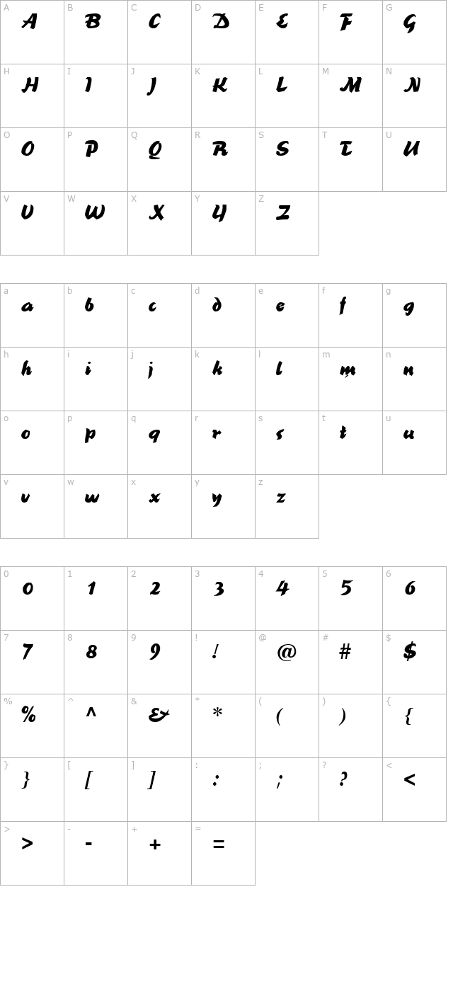 Brookscript character map