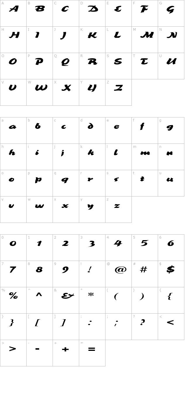 brookscriptwide-regular character map