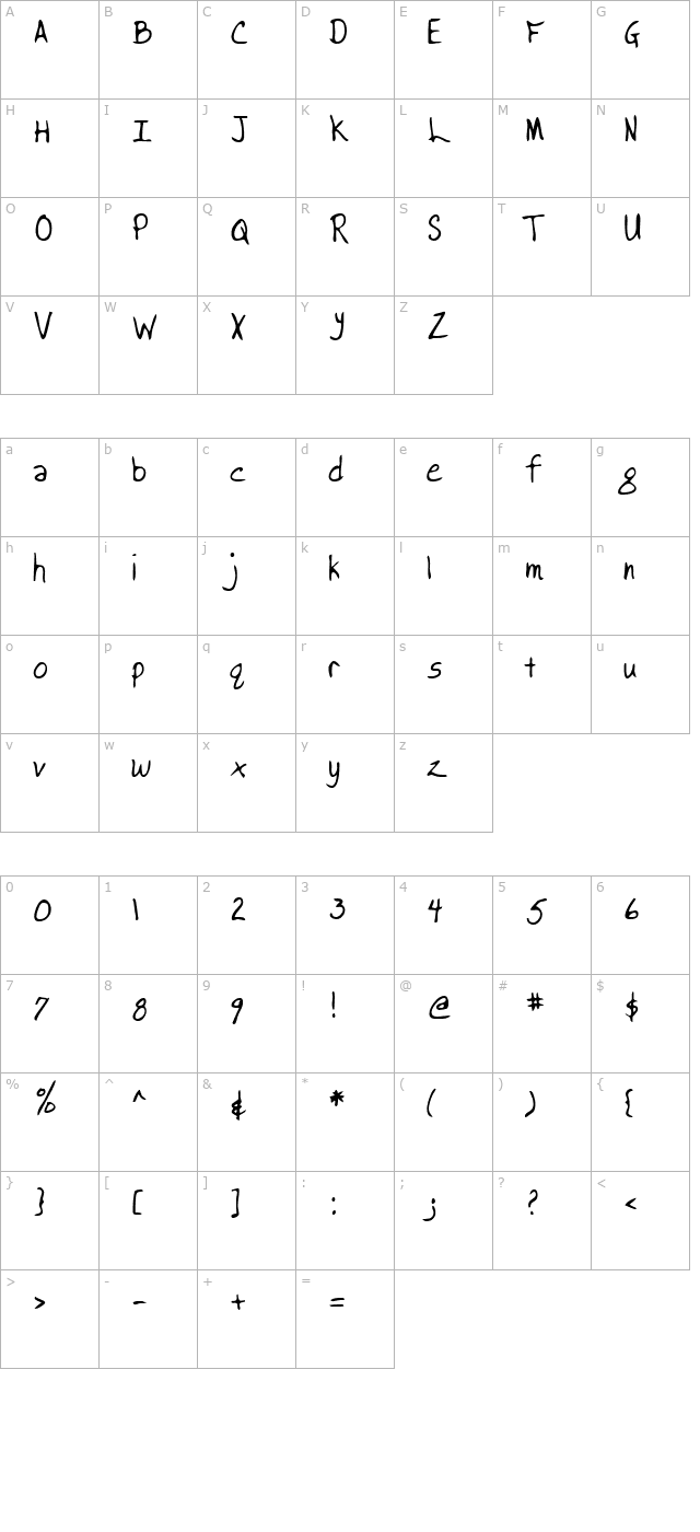 BrooksHand Regular character map