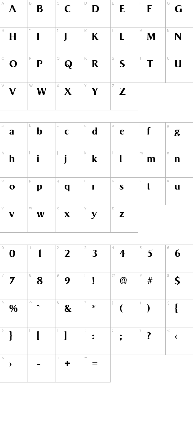 BruceBecker Bold character map