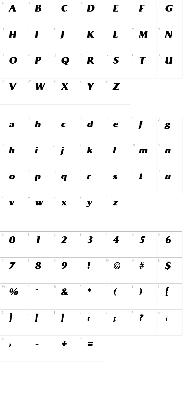 BruceBecker-Heavy Italic character map