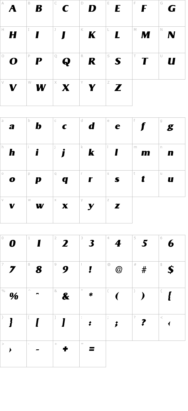 brucebecker-heavy-italic character map