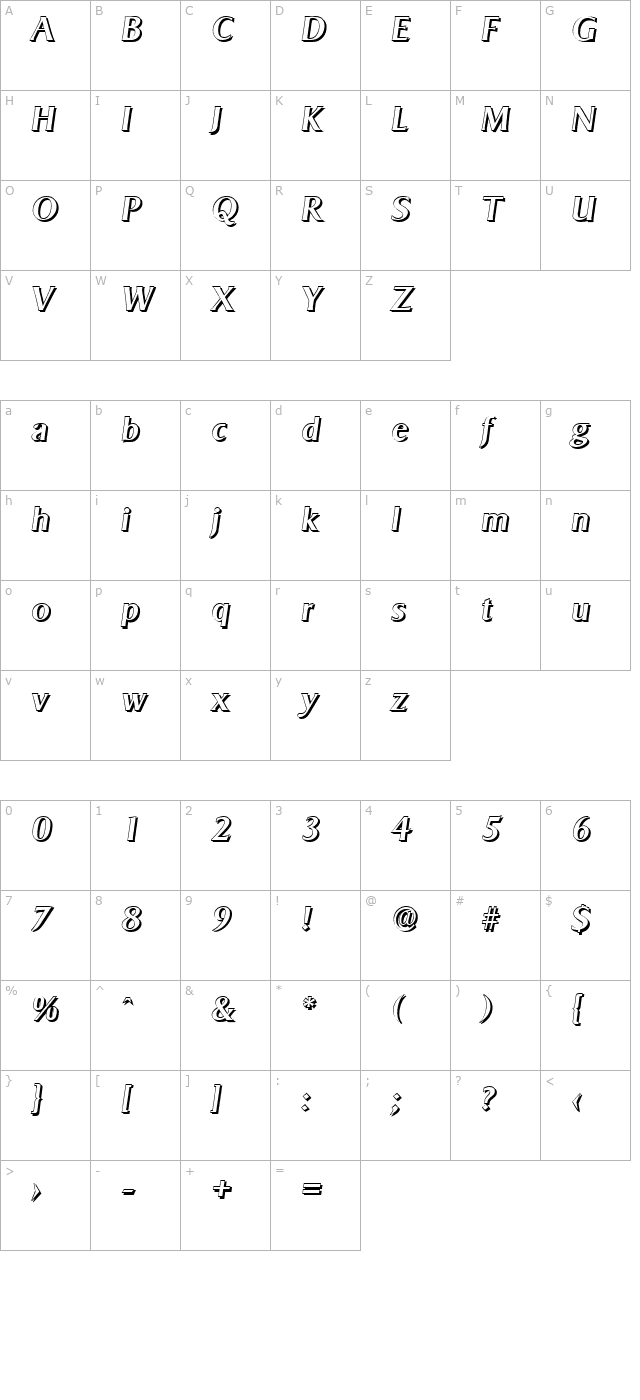 brucebeckershadow-medium-italic character map