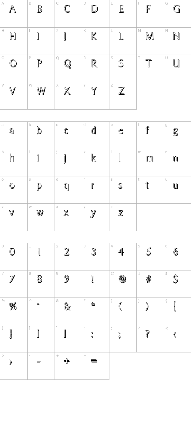 brucebeckershadow-xlight-regular character map