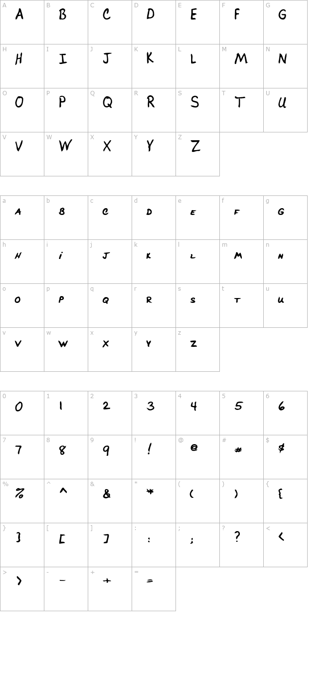 bruceshand-bold character map