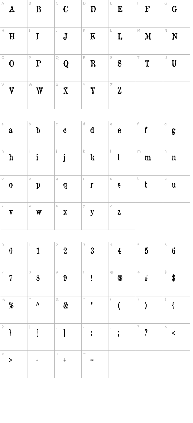 BrunineCnd Bold character map