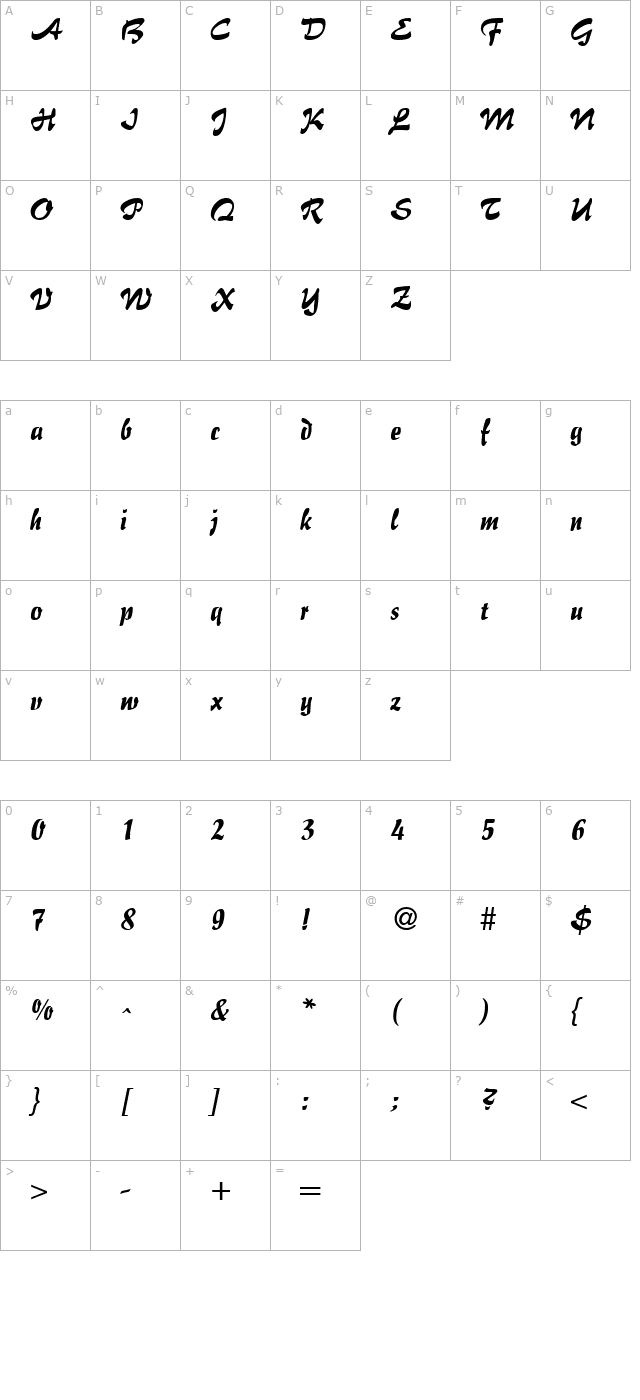 Brush Flair Regular character map