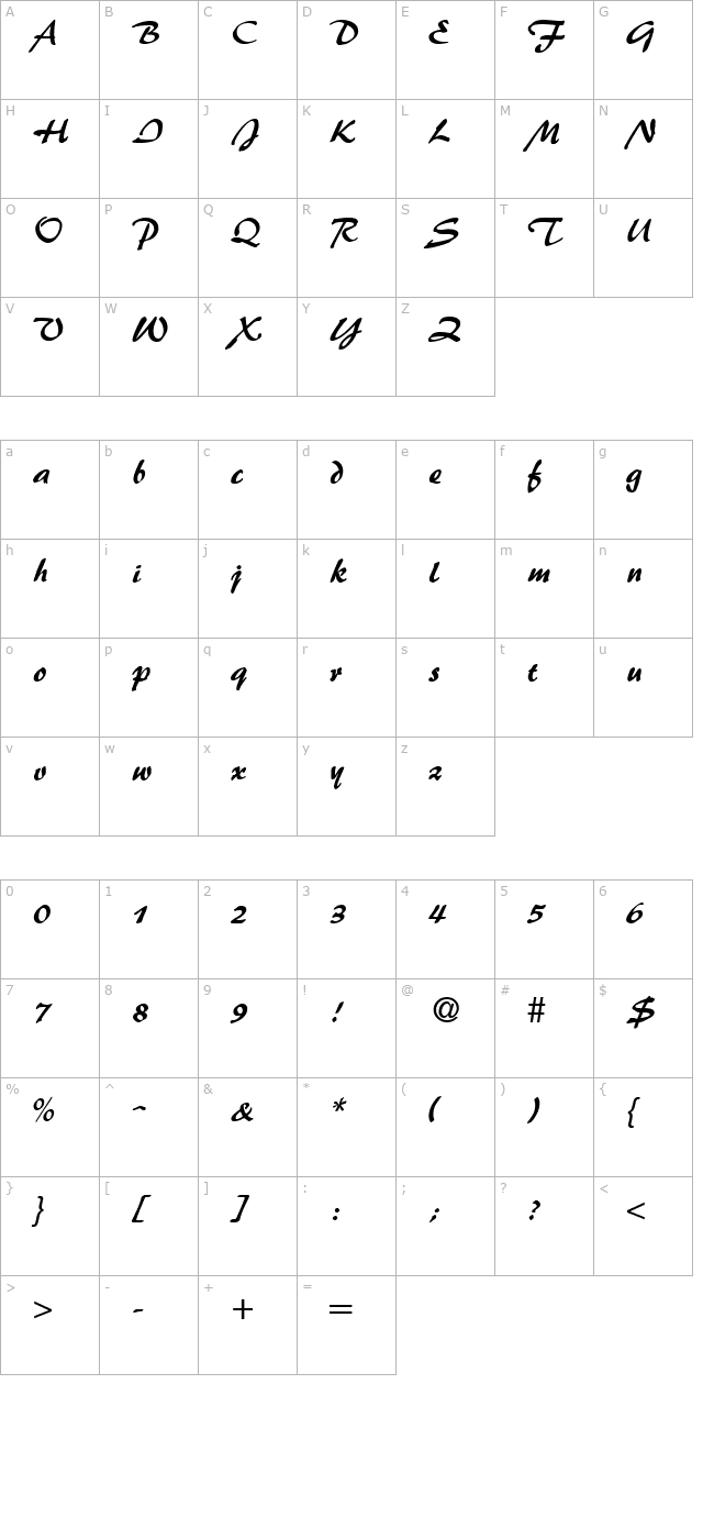 Brush Flash character map