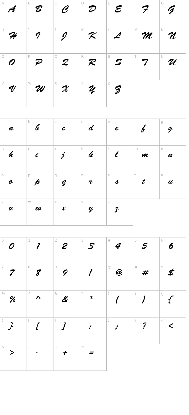 brushedscript character map