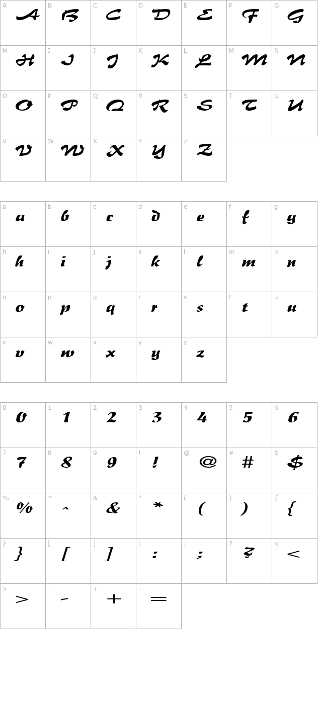 brushflairexpanded-regular character map