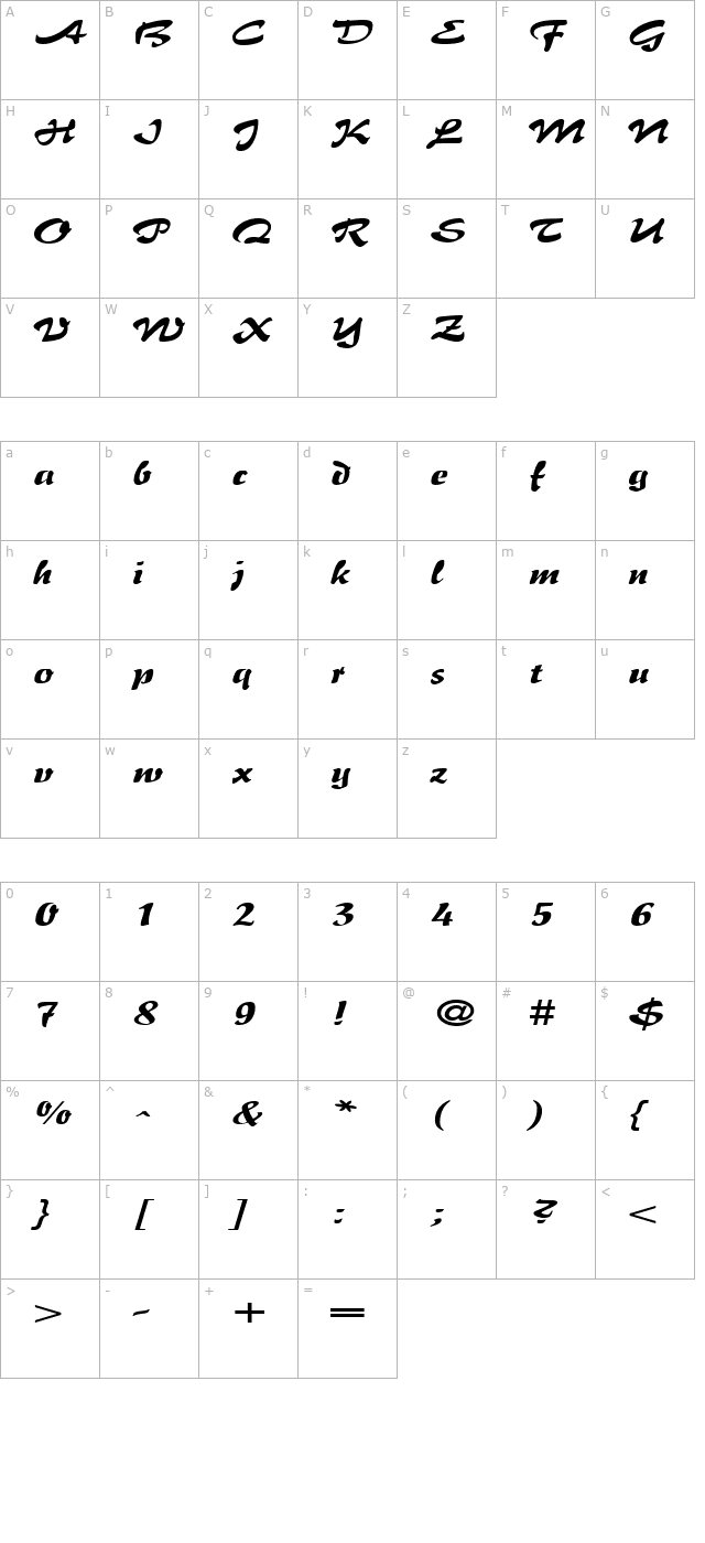 brushflairexpanded character map