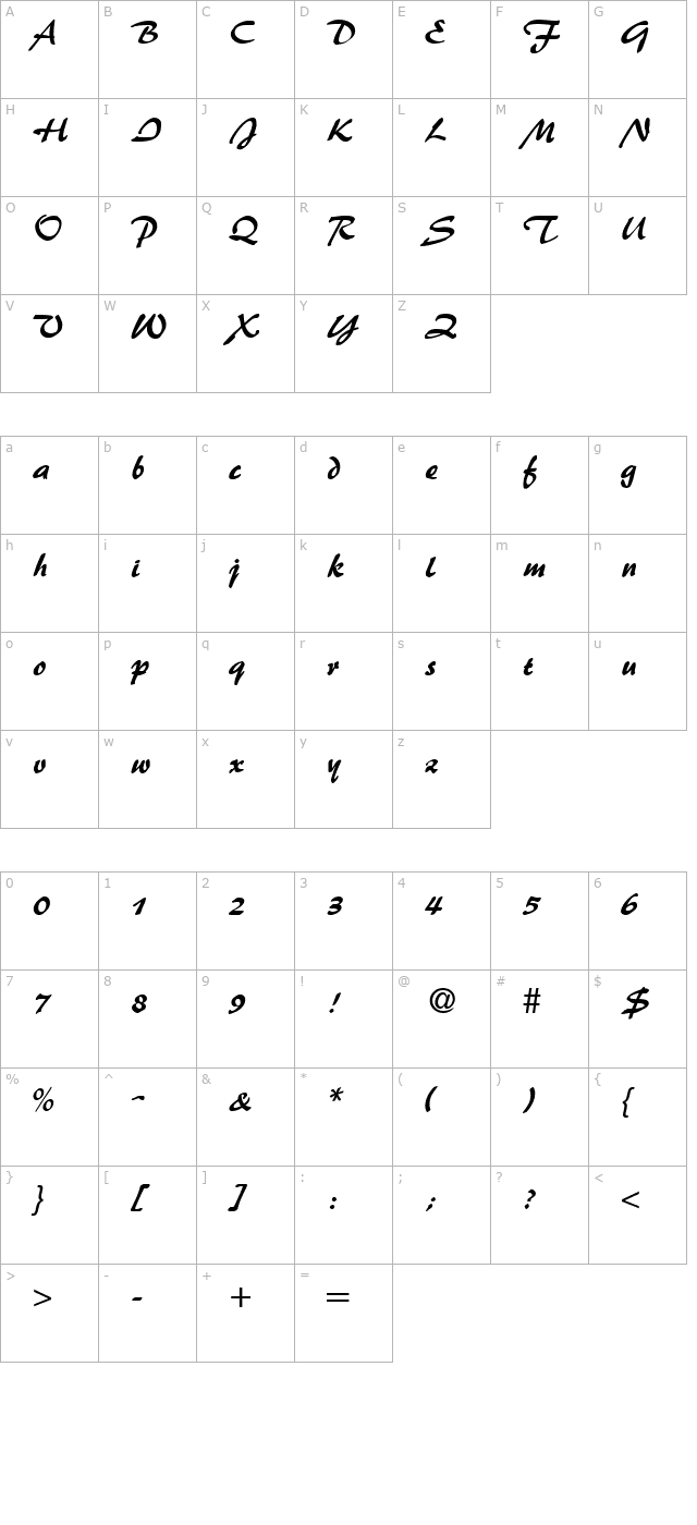 BrushFlash Regular character map