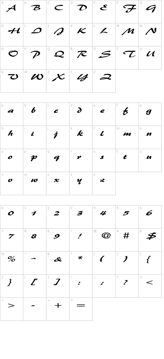 BrushFlashExpanded Regular character map