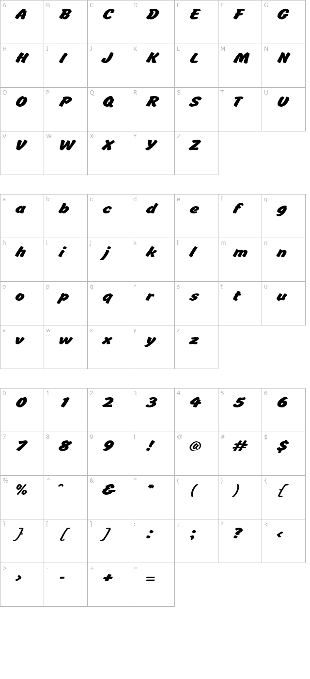 BrushHandExpanded Regular character map