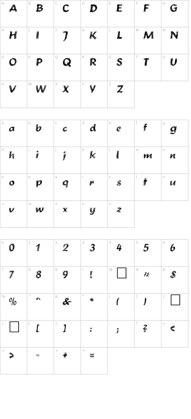 brushstroke-plain character map