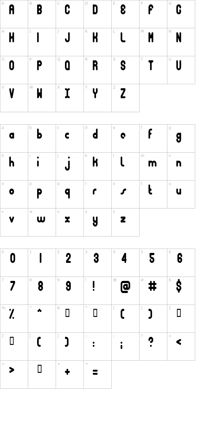 Bubble Club Condensed character map