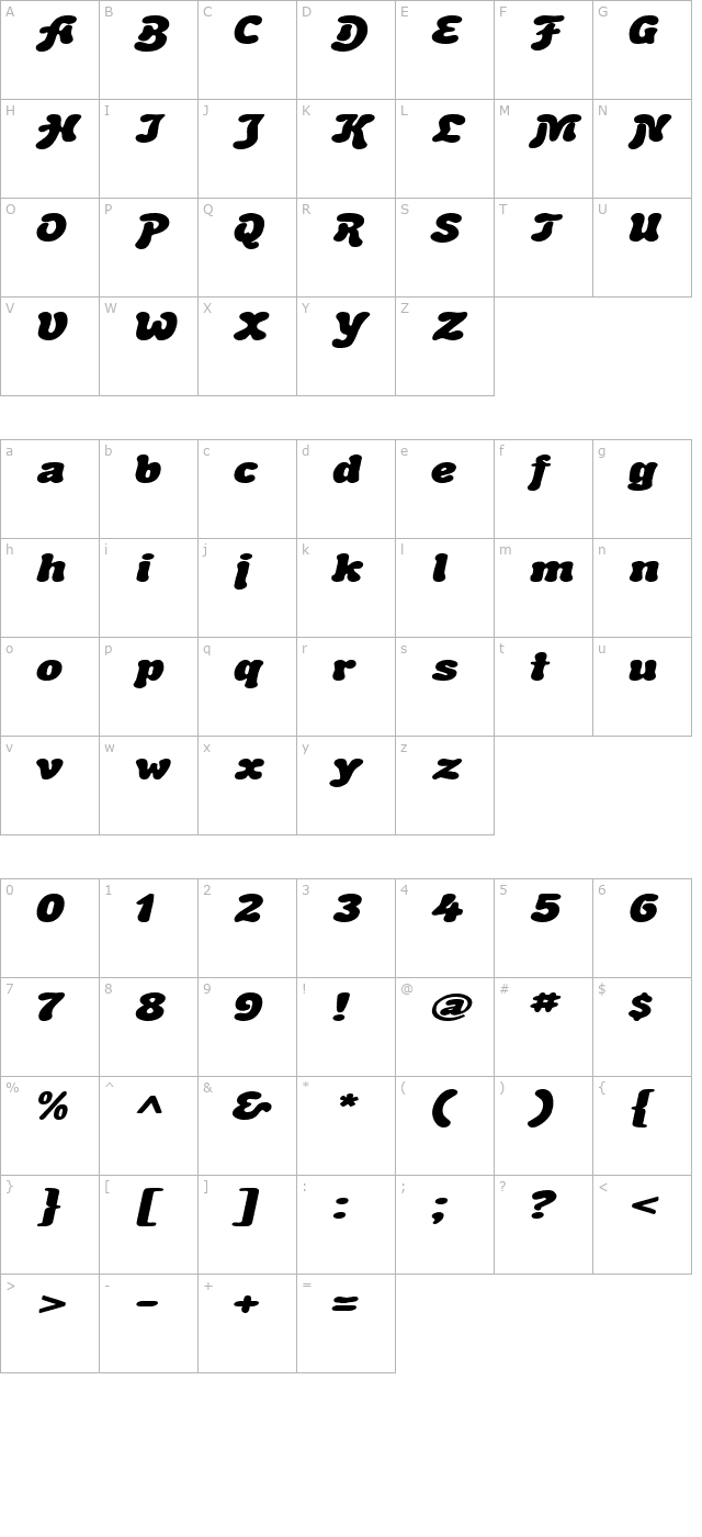 bubblesoftextended-italic character map