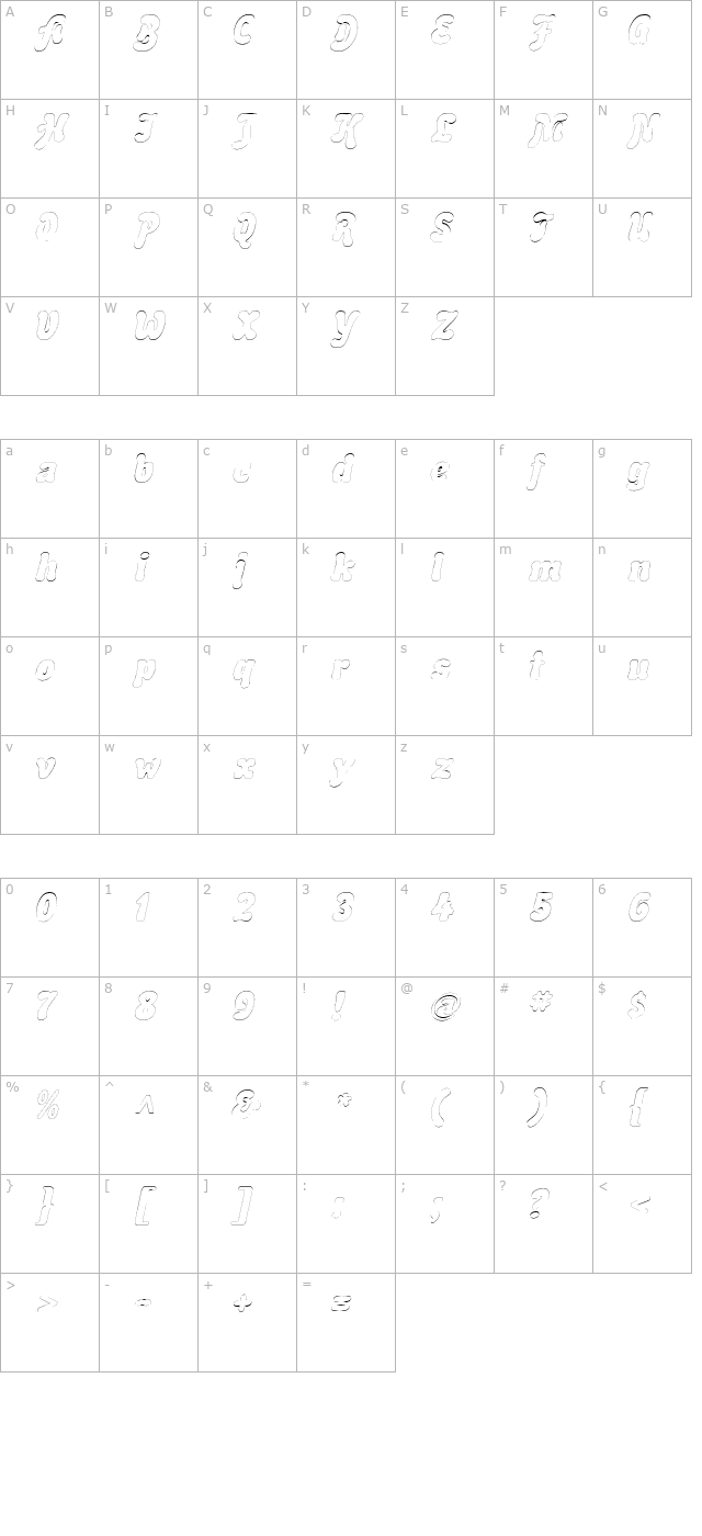 BubbleSoftOutline Italic character map