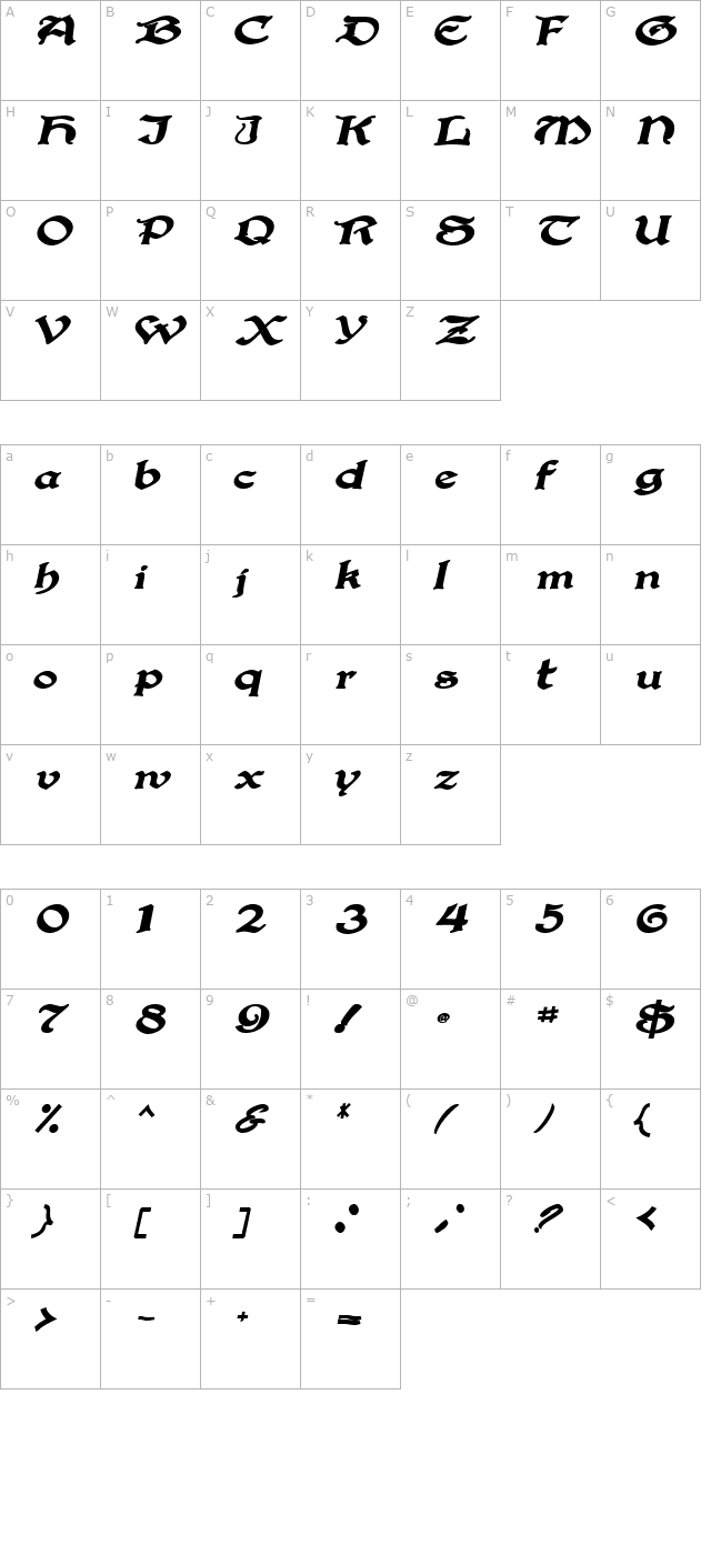 BucaneerSSK BoldItalic character map