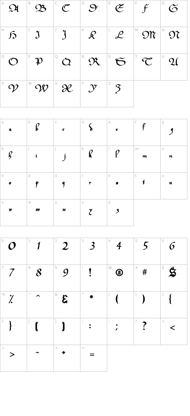 BucheSSK Bold character map