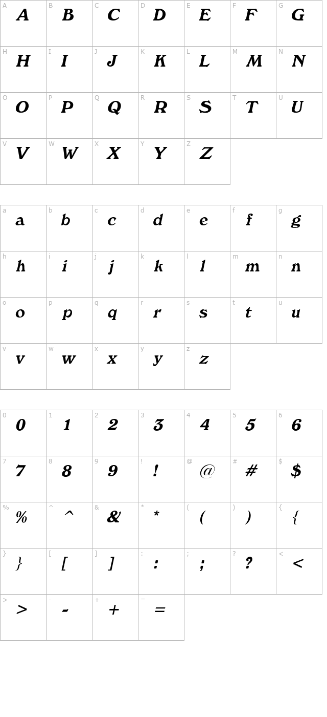 buckingham-lightitalic character map