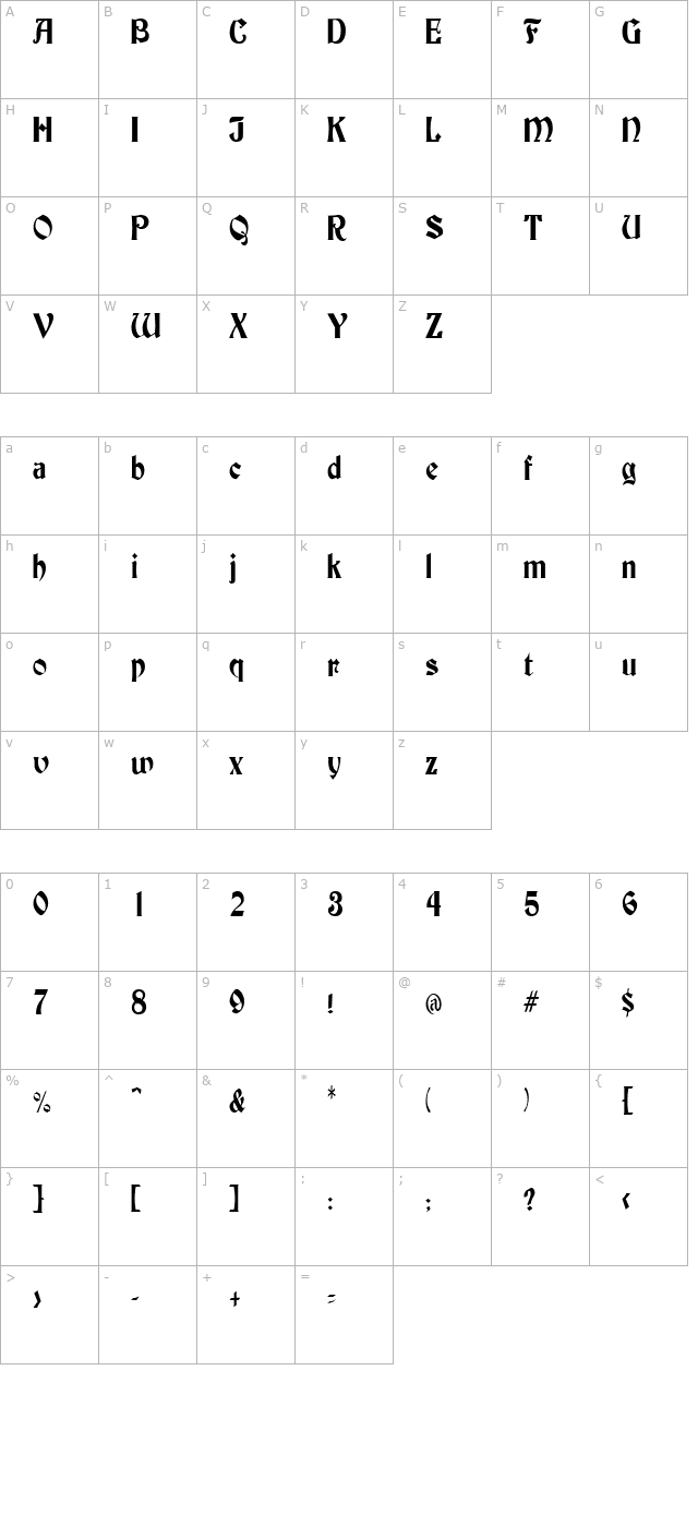 BuckinghamCondensed Regular character map