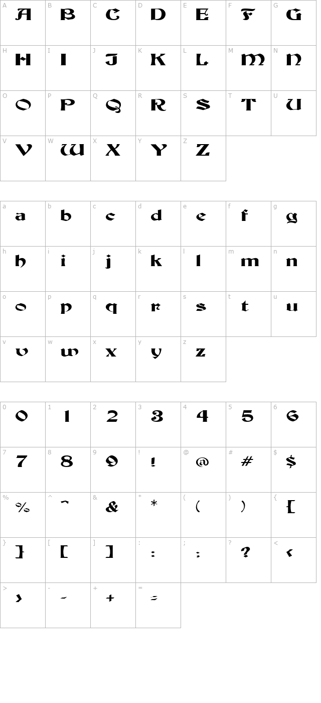 BuckinghamWide Regular character map