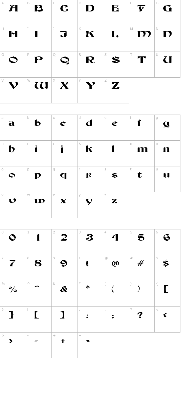 buckinghamwide character map