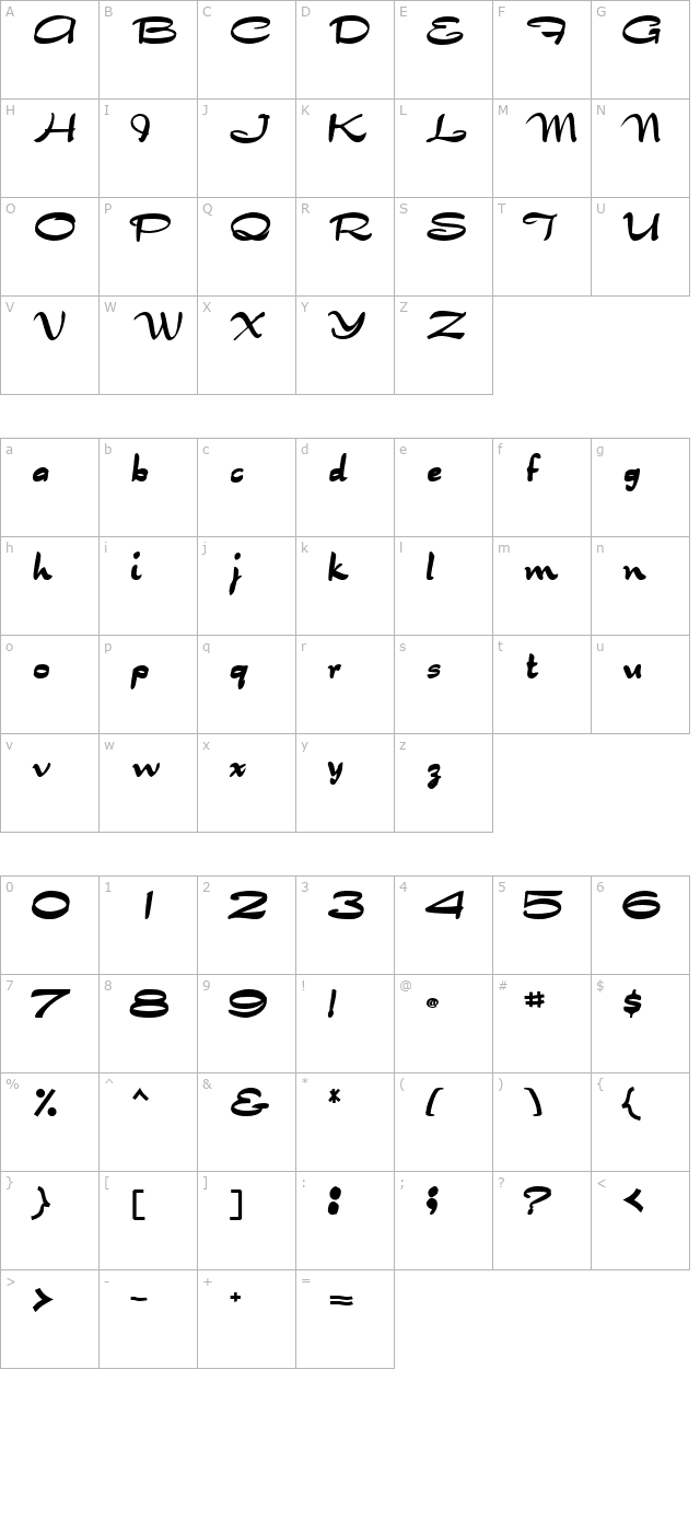 BuenaScriptSSK Bold character map